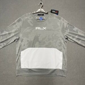 RLX Ralph Lauren Pullover Men Large Gray Camo Heath Performance Jacquard Andover
